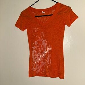 Sheer Nebraska Women's Orange V-Neck Top